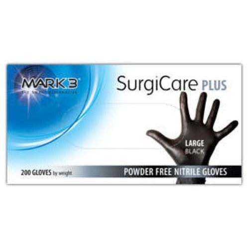 SurgiCare Plus Nitrile Exam Gloves, Black, 200/Box, Medium, MARK3, 100-1922-5