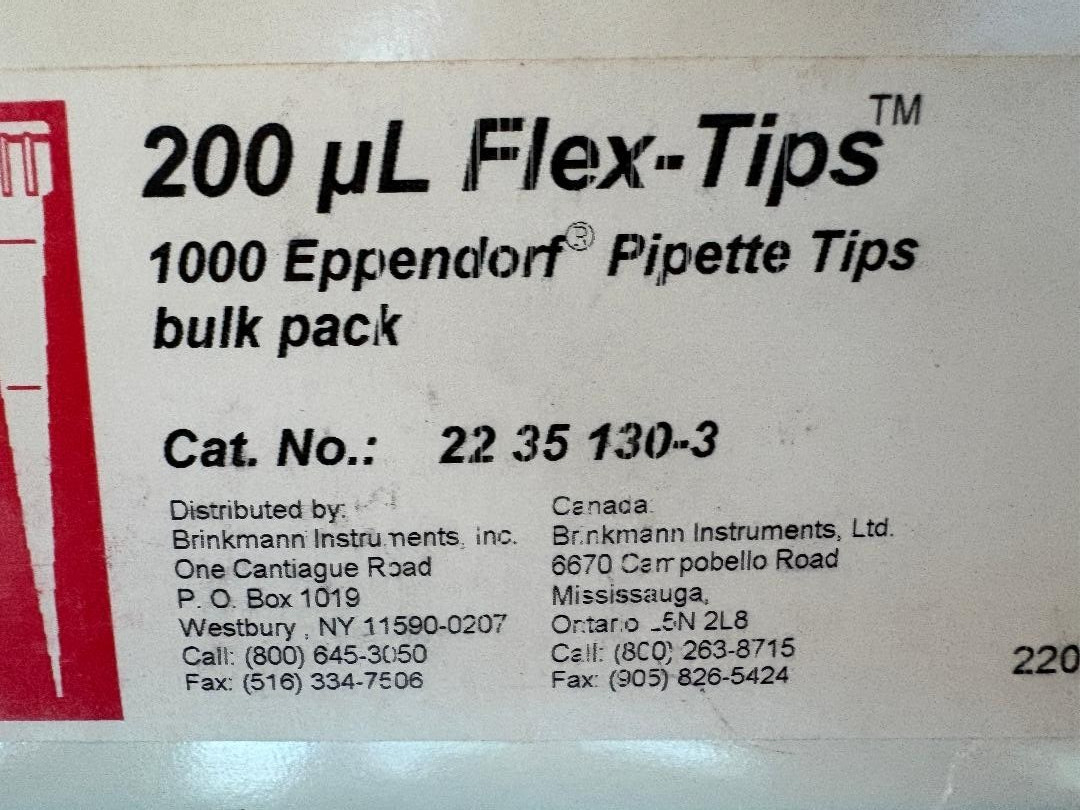 Eppendorf Micro Pipette Tips 200 ul – Bulk 1000 Count 22 35 130-3, free shipping