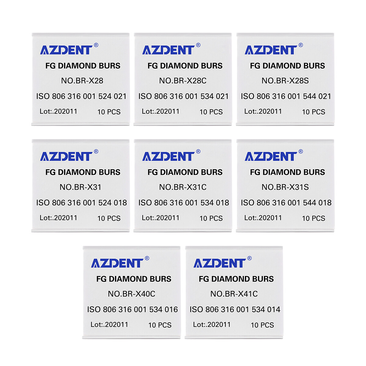 8Types AZDENT Dental Diamond Burs Stainless Steel Ball Round FG XL FG 1.6mm 25mm