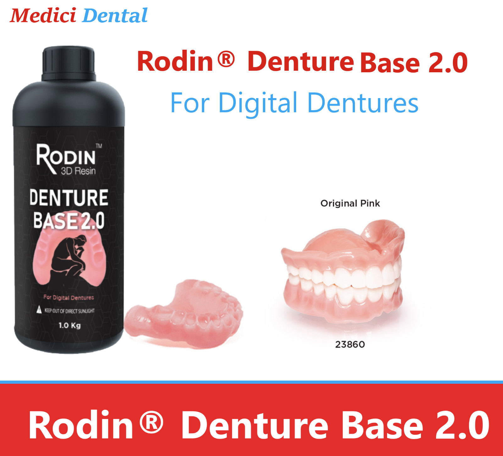 Dental Rodin™ Denture Base 2.0 Original Pink 3D Printer Resins Class II, 23860