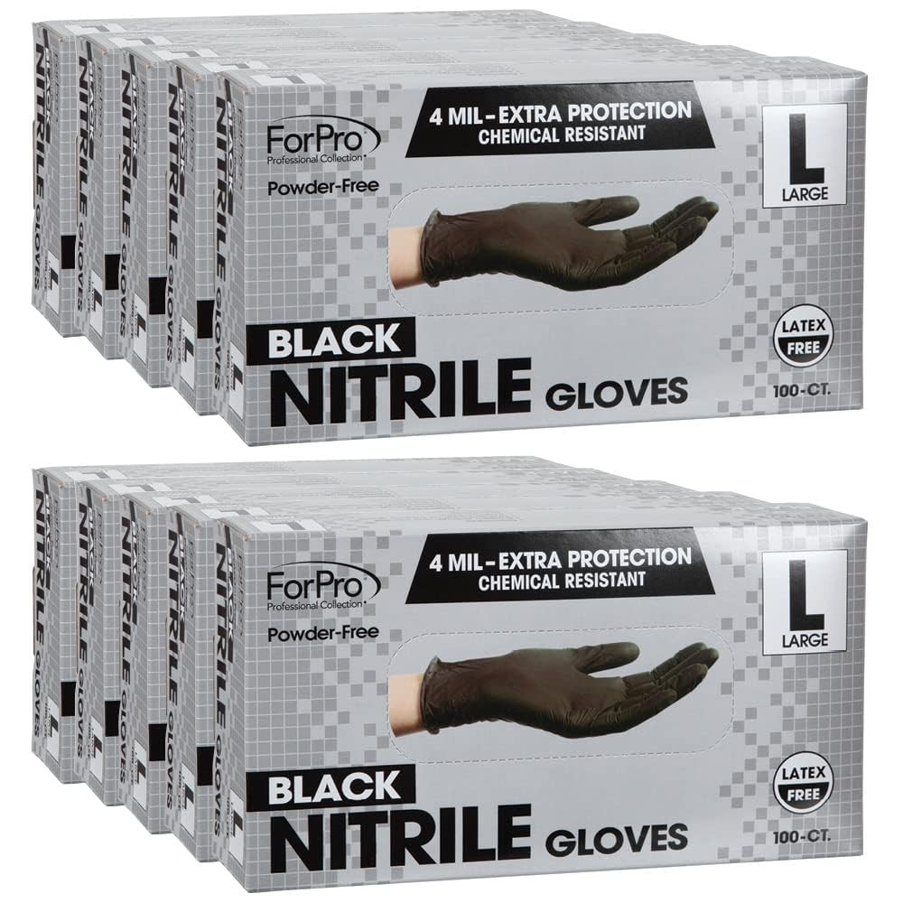 ForPro Disposable Nitrile Gloves, Chemical Resistant, 4 Mil, Large, 1000~Count