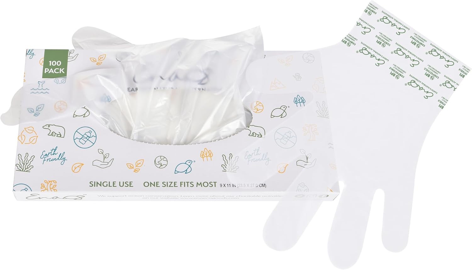 100% Compostable Gloves Disposable Latex Free [One Size Fit Most, 100CT] Food Se