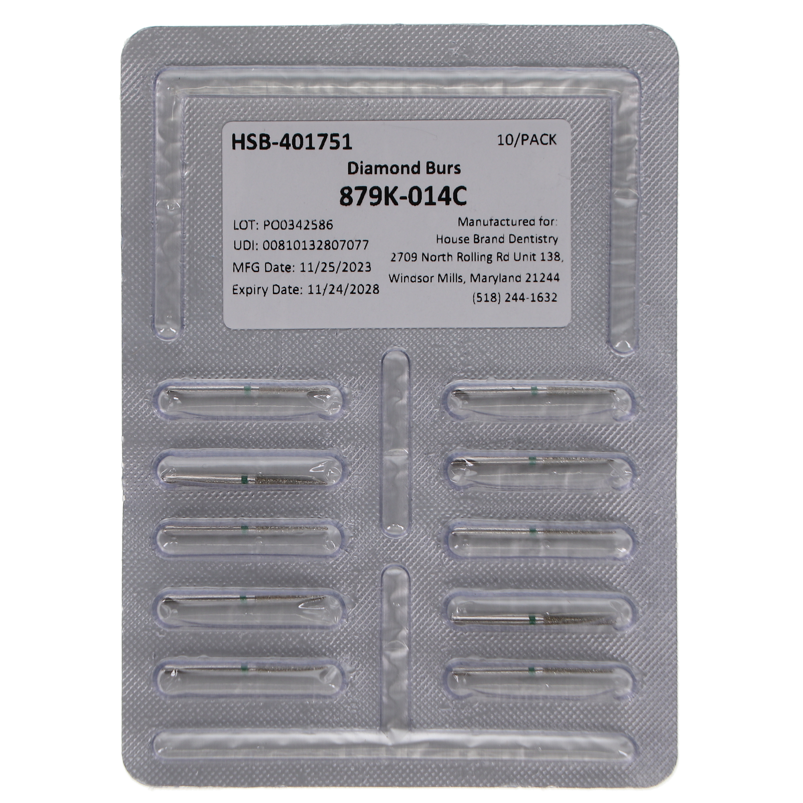 House Brand Dentistry FG 879K-014C Gingival Curettage Coarse Diamond Burs 10/Pk