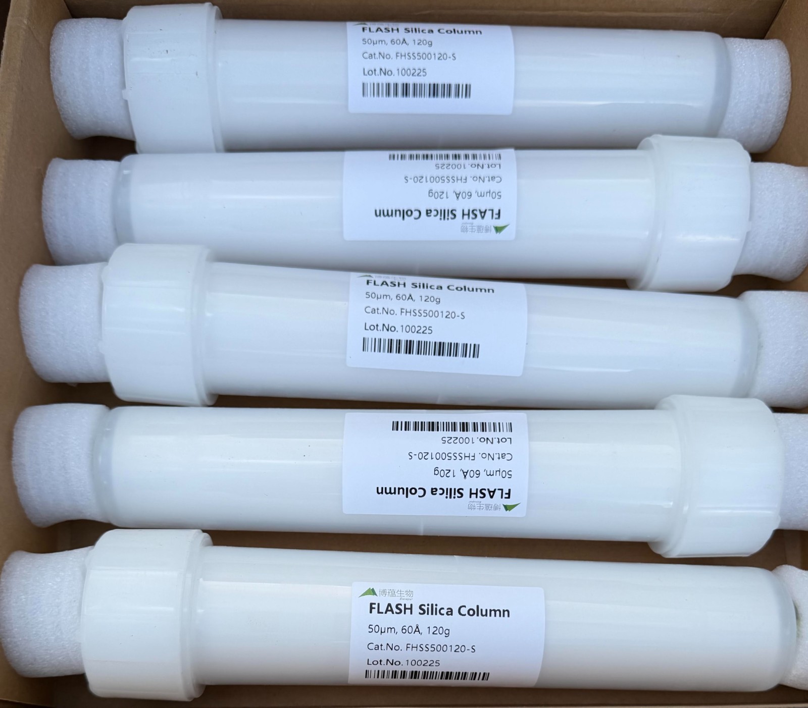 Lot of 5 Biosepur Screw-On Flash Silica Column 50um 60A 120g FHSS500120-S