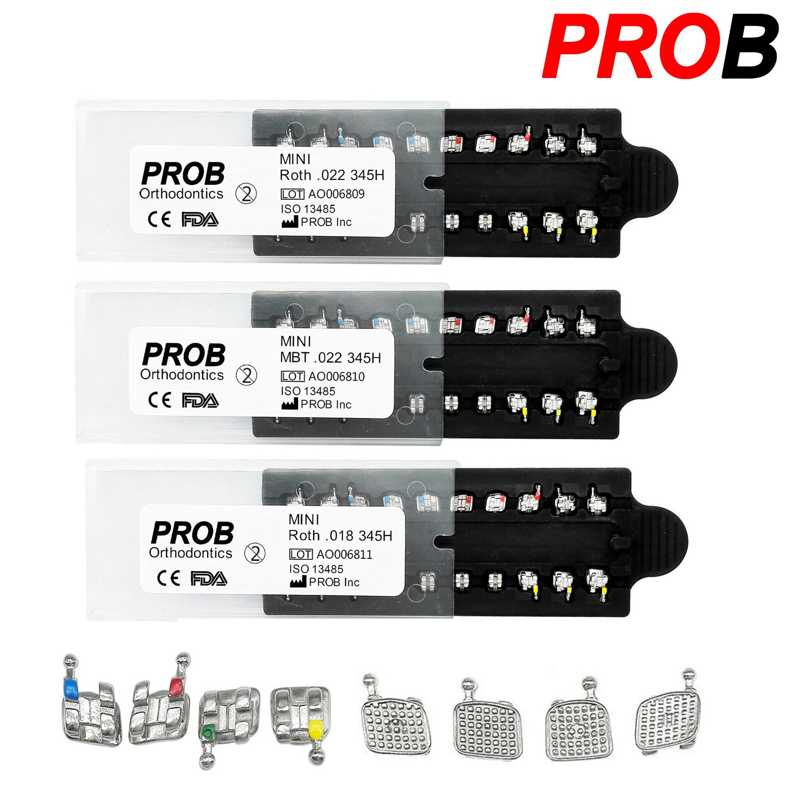 5PKS PROB Dental Orthodontic Metal Brackets Monoblock MIM MBT/ROTH 022/018 345H