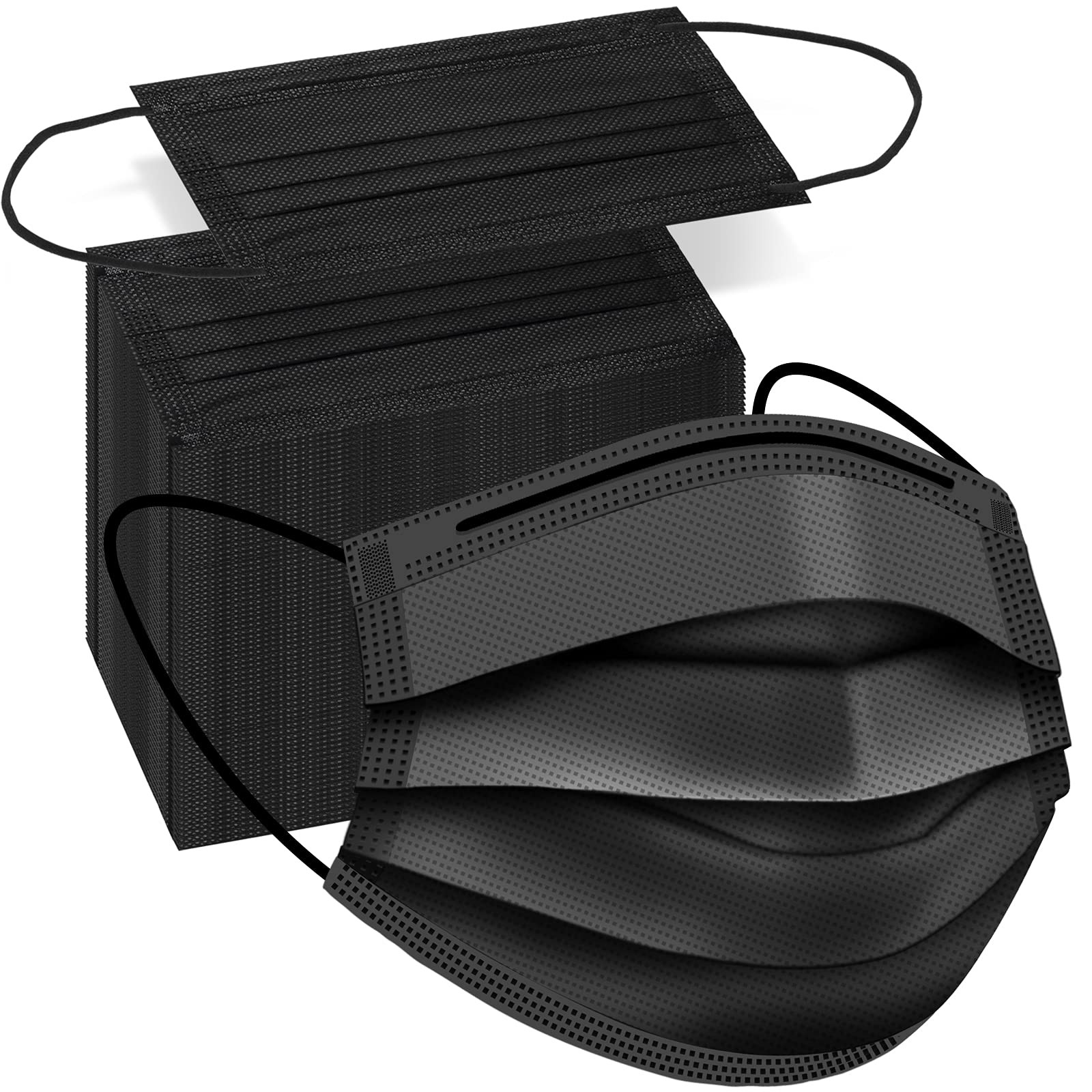 100 PCS Disposable Face Masks, Black Disposable Masks, 3 Ply Protection Face …