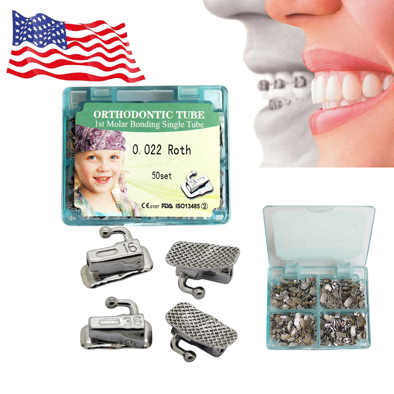 200pcs Dental Orthodontic Buccal Tubes 1st 2nd Molar Tube Roth MBT 022 Bondable