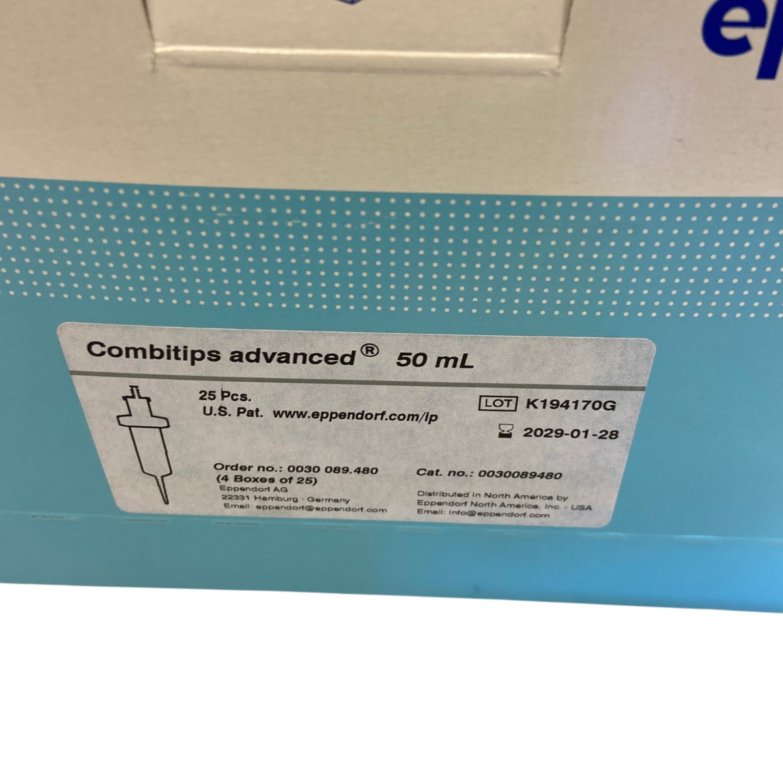Eppendorf Combitips Advanced Pipette Tips 50 mL 0030089480 Exp 2029, Pack of 25