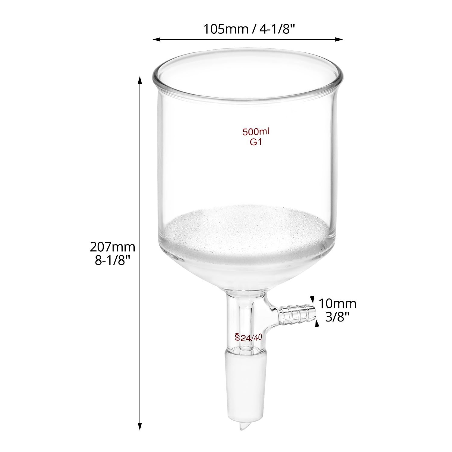 500ml Filtering Buchner Funnel Medium Frit G1 Lab Glassware with Standard 24/…