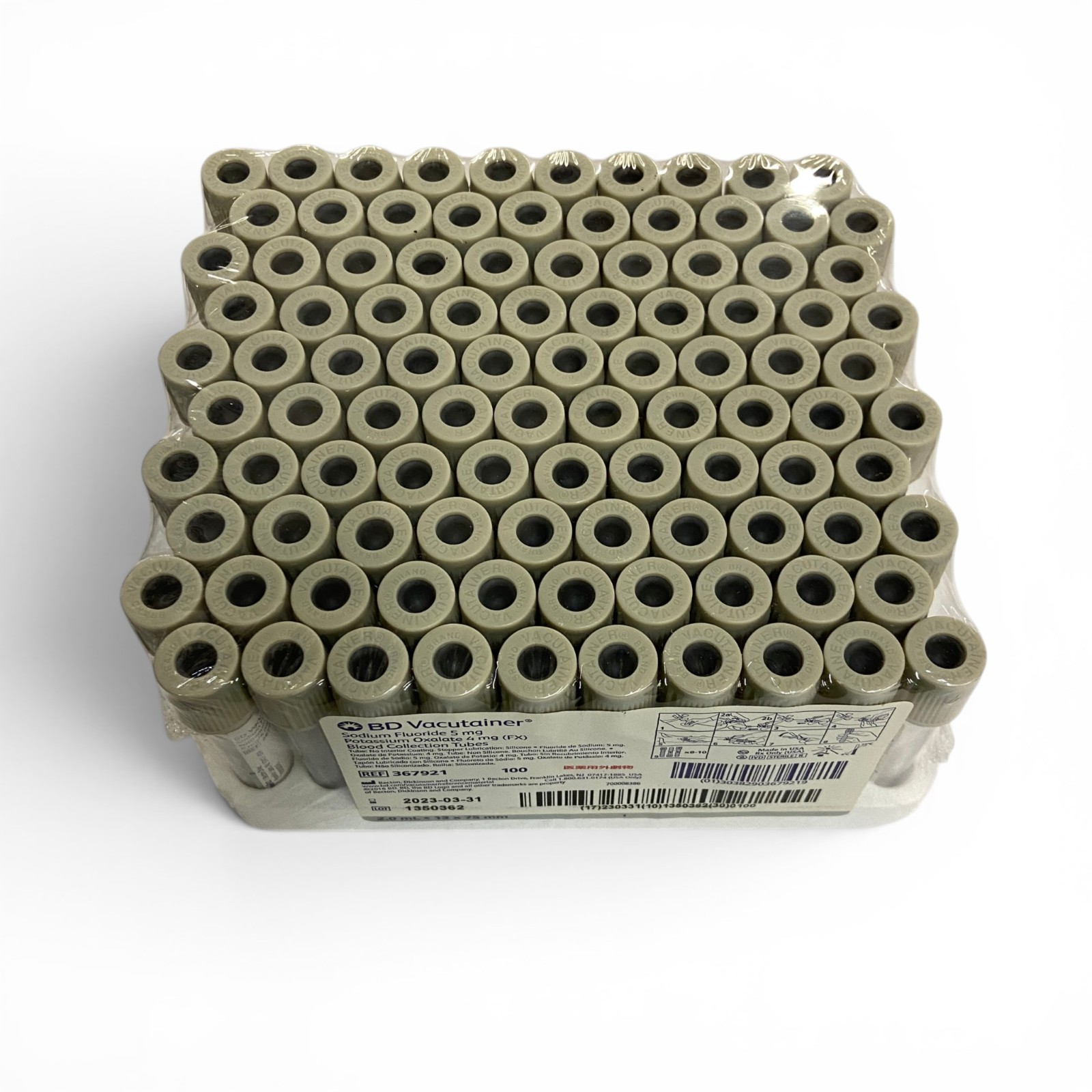 BD 2mL Test Tubes 13x75mm Gray Cap, Pack of 100