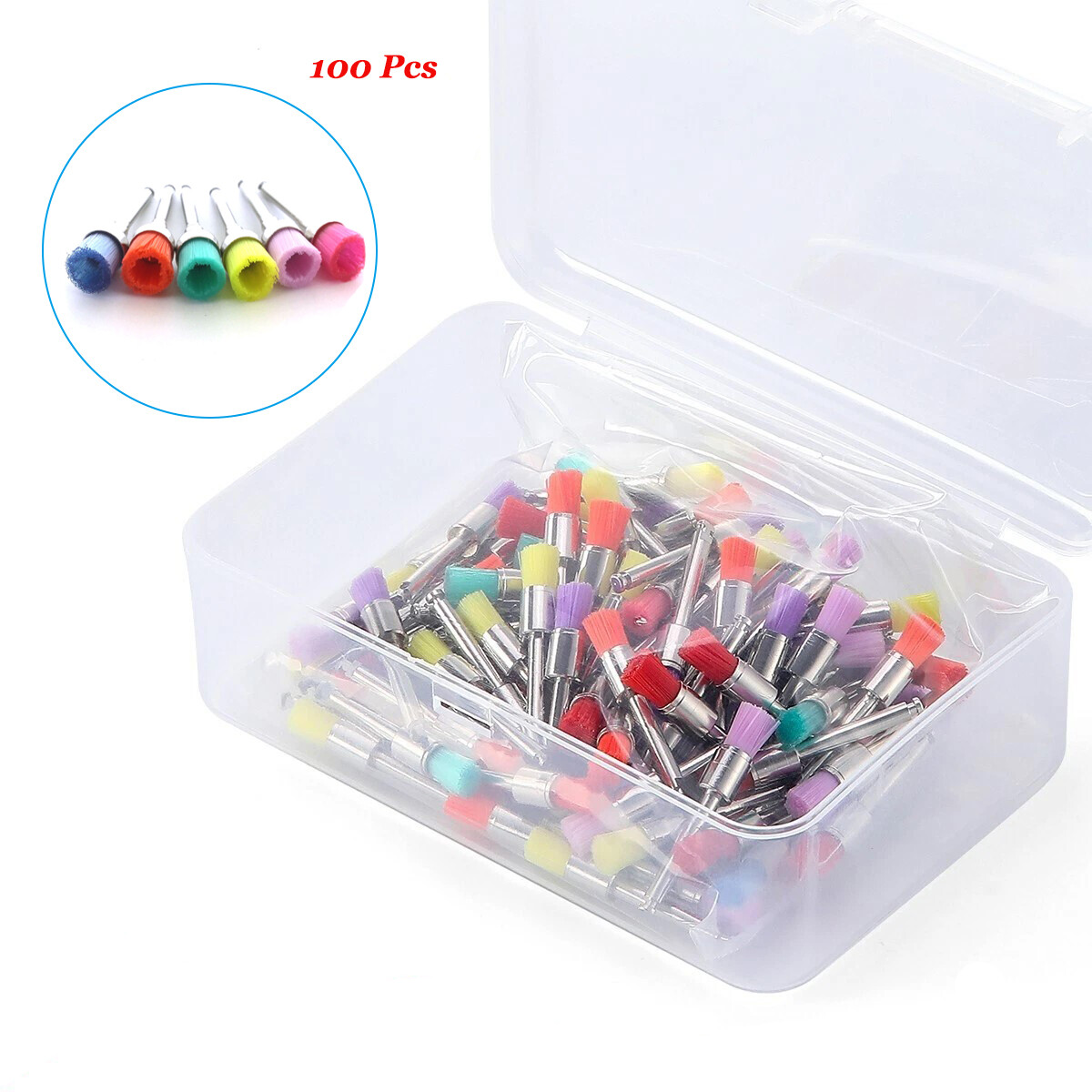 100 Pcs Dental Prophy Polishing Brush Nylon Bristle Flat/Tapered Prophylaxis RA