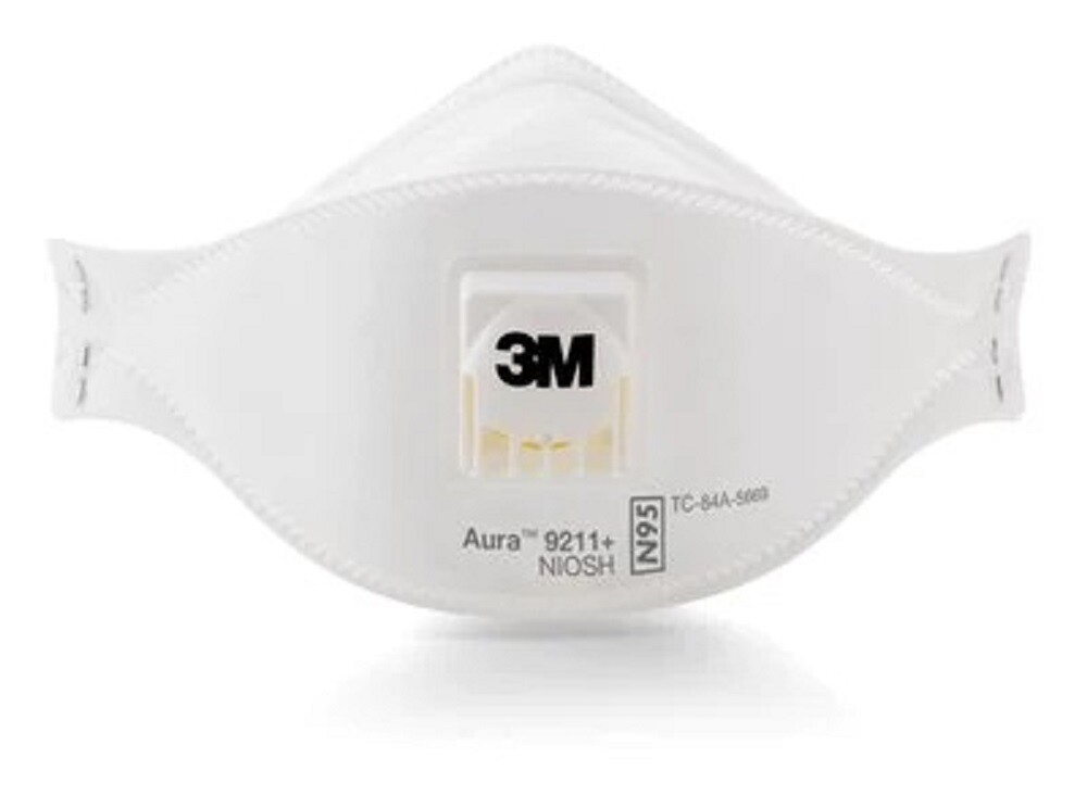 1 Box of 10 Each 3M 9211+/37193 Valved Aura N95 Particulate Respirator