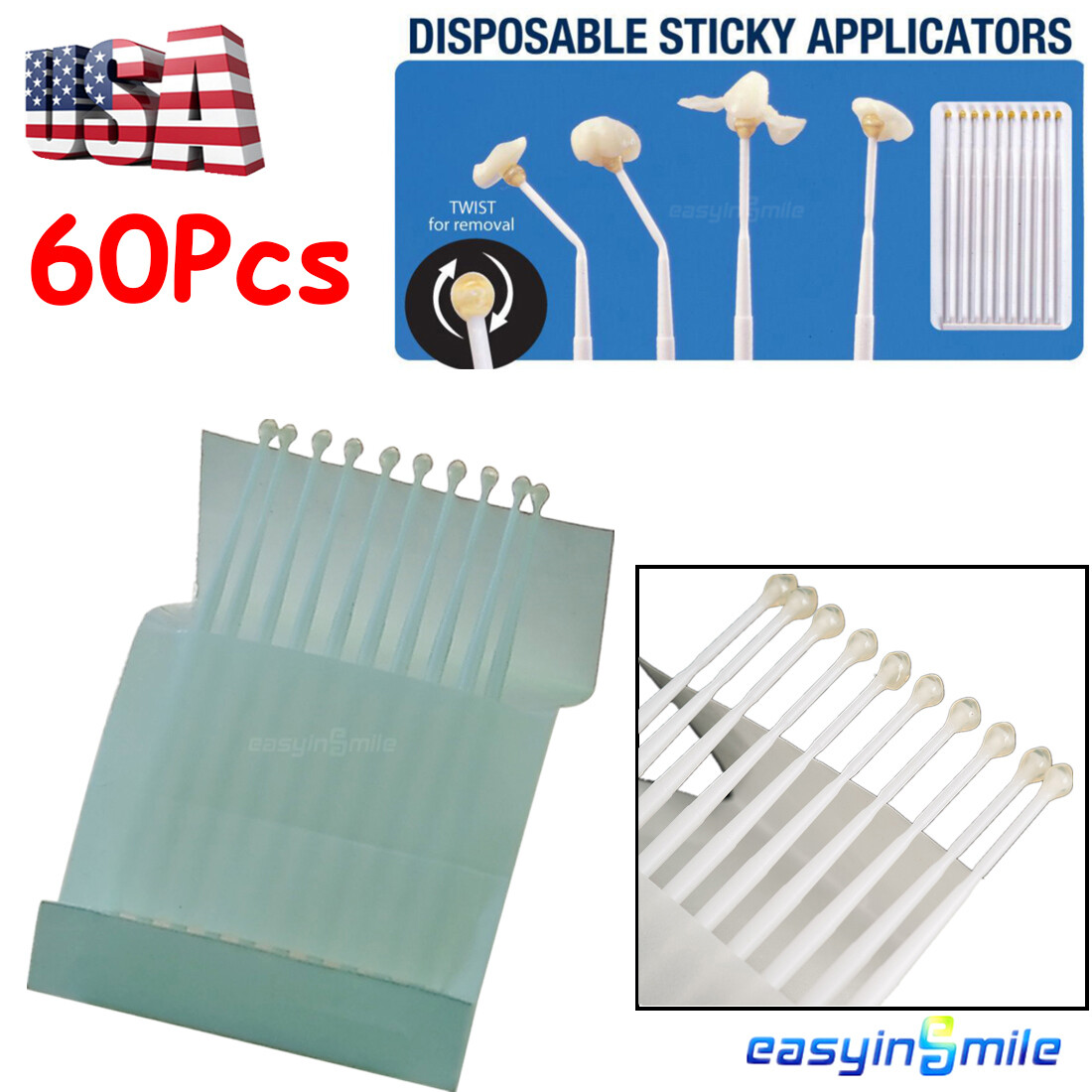 60Pc Dental lab Disposable Sticky Applicators With Adhesive Tip Micro Brush 10CM