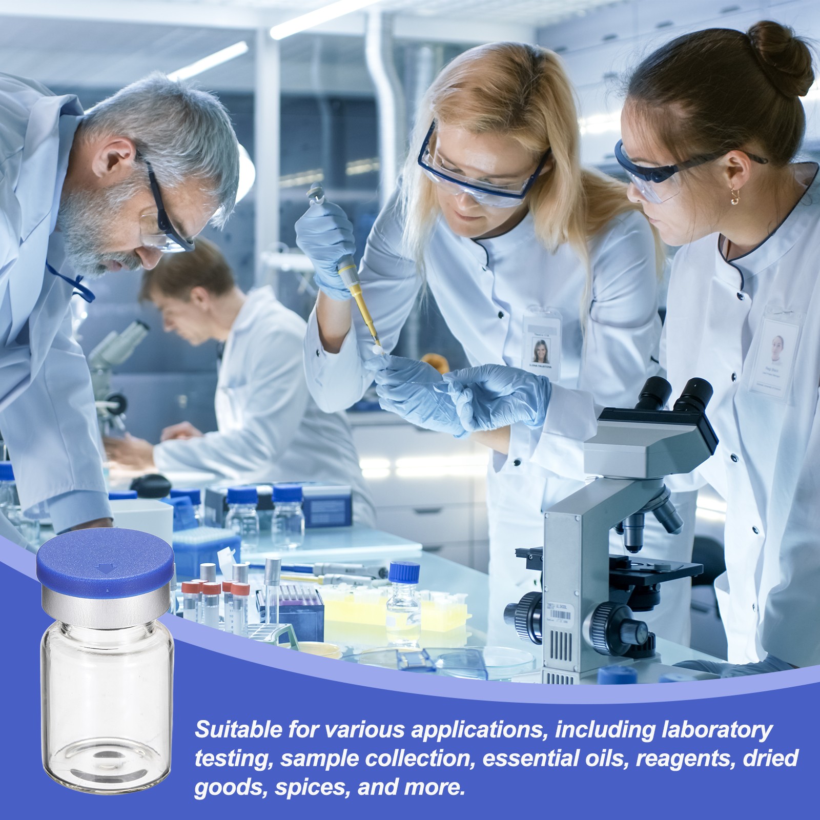 10 Pack 5ml Lab Empty Vials for Injection, Transparent and Blue