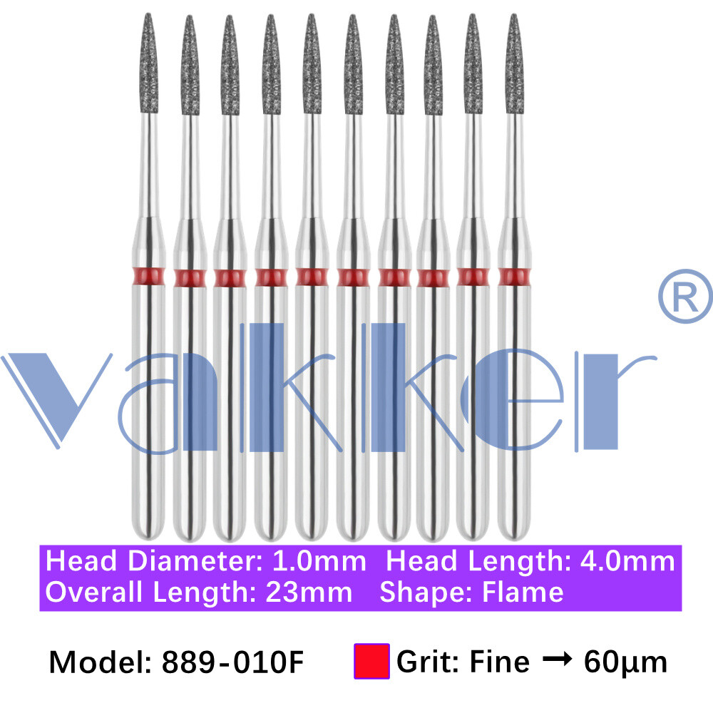Vakker 10pc/pk Dental Diamond Burs Flame Shape Diamond Bur