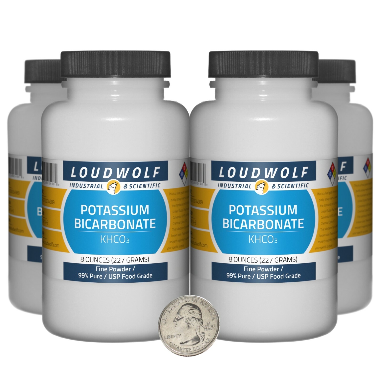Potassium Bicarbonate / 2 Lbs / 4 Bottles / 99% USP Food Grade / Fine Powder