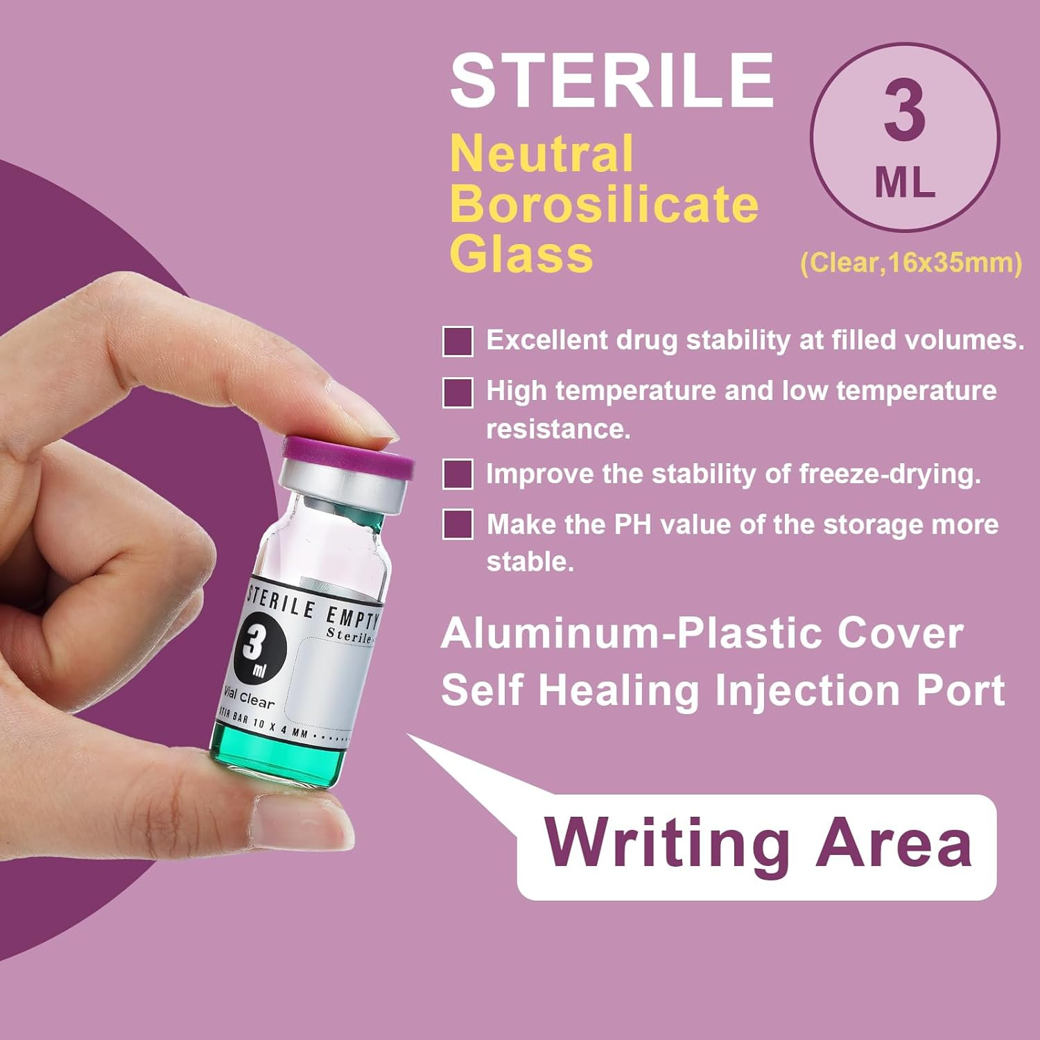 20 Pcs 3ml Sealed Sterile Empty Vials with Self Healing Injection Port Glass Pen