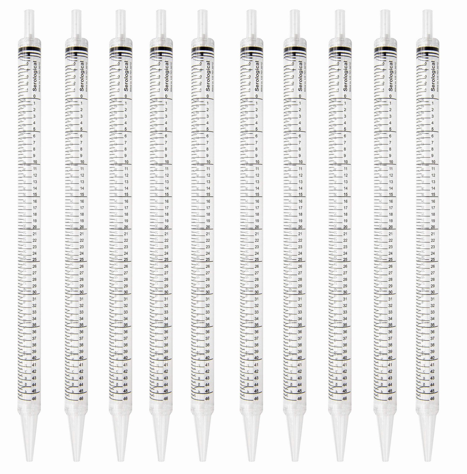 Pipette Serological, 50ml Capacity by 0.5ml, Plastic, Sterile, Color Coded. Pack