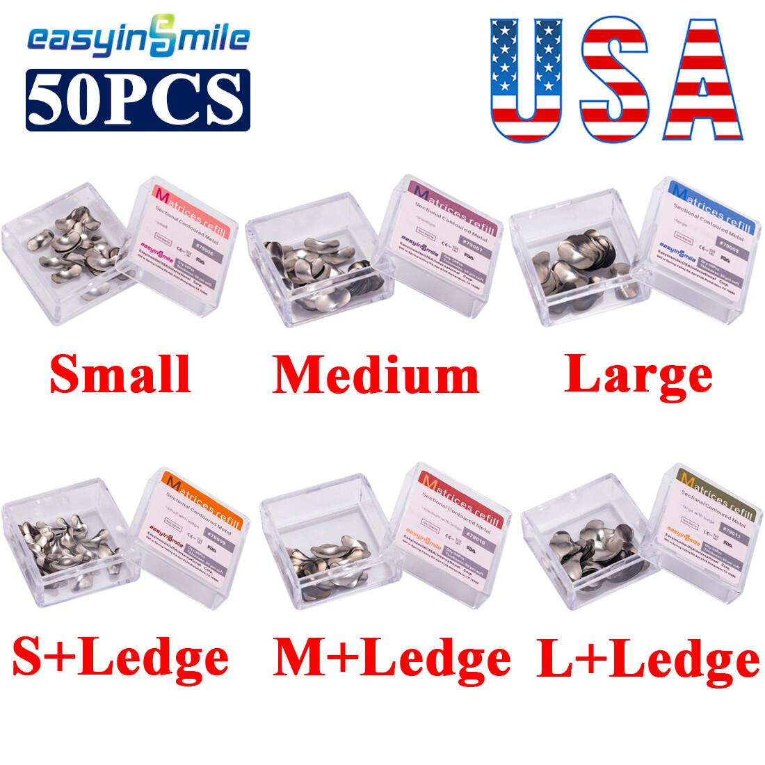 50Pcs Dental Metal Matrices Sectional Contoured Matrix Refill Bands Wave Wedge