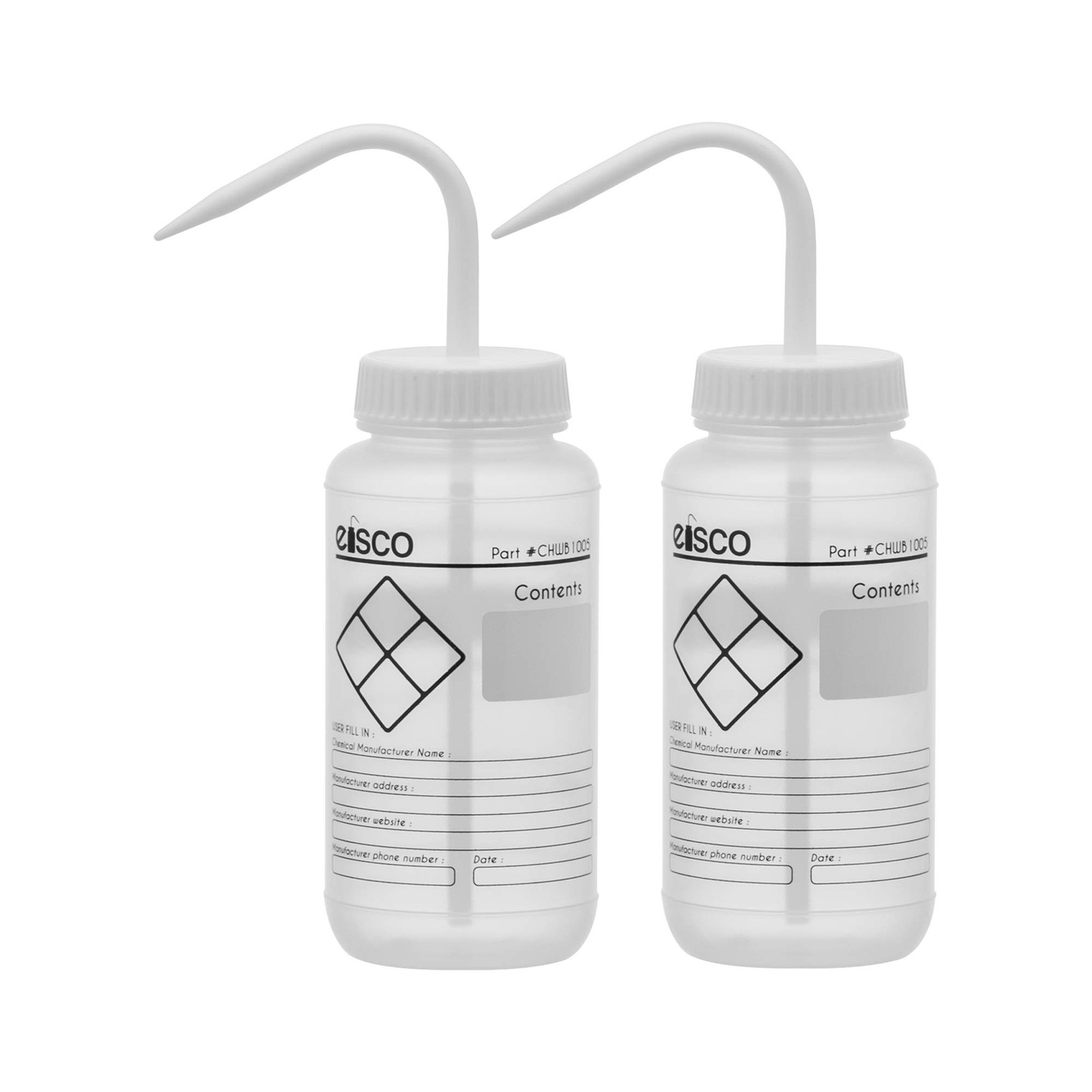 EISCO 2 Pack Wash Bottle 500ml Wide Mouth LDPE Lab Squeeze Set