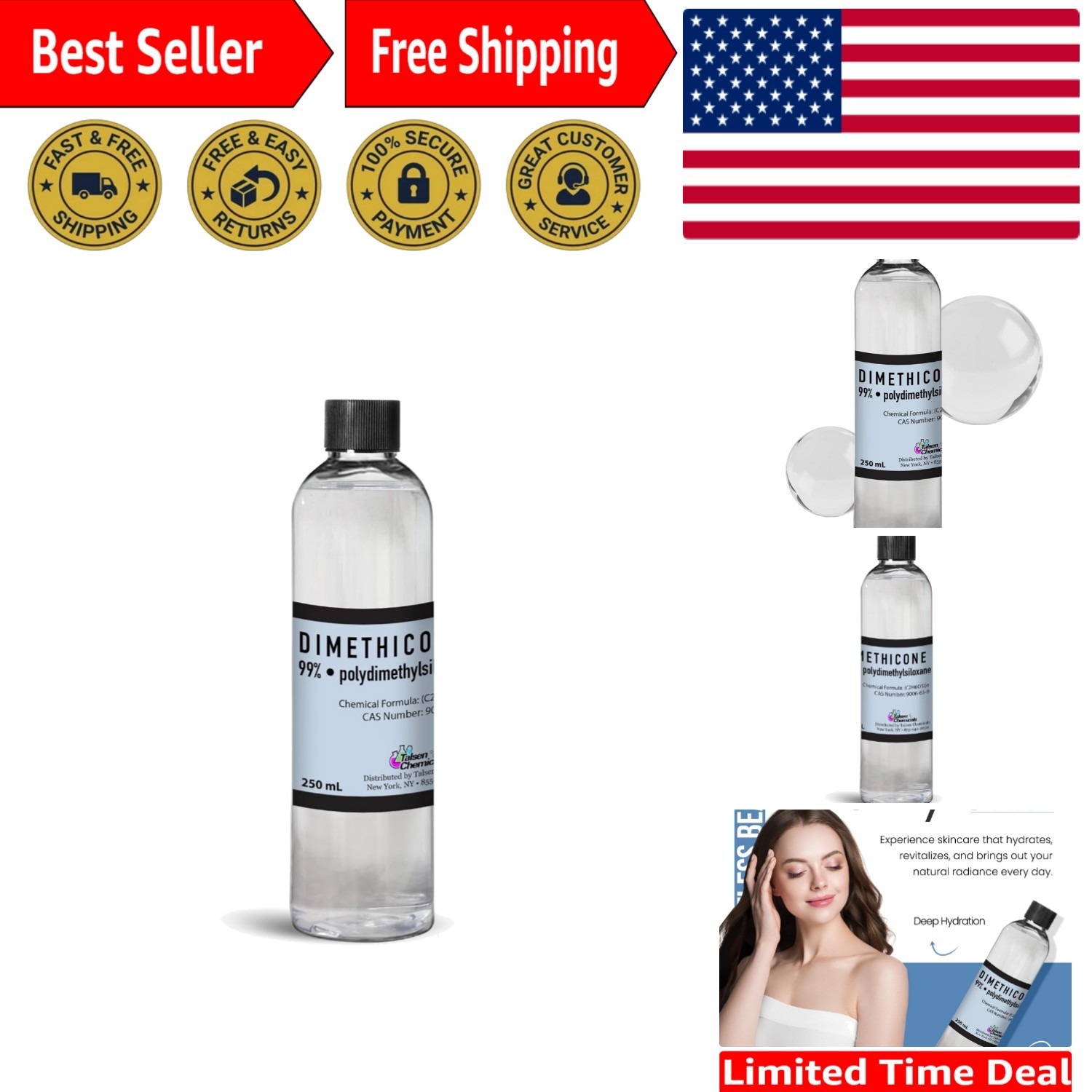 250 mL Pure Dimethicone Oil – Non-Comedogenic Skin Moisturizer & Protectant