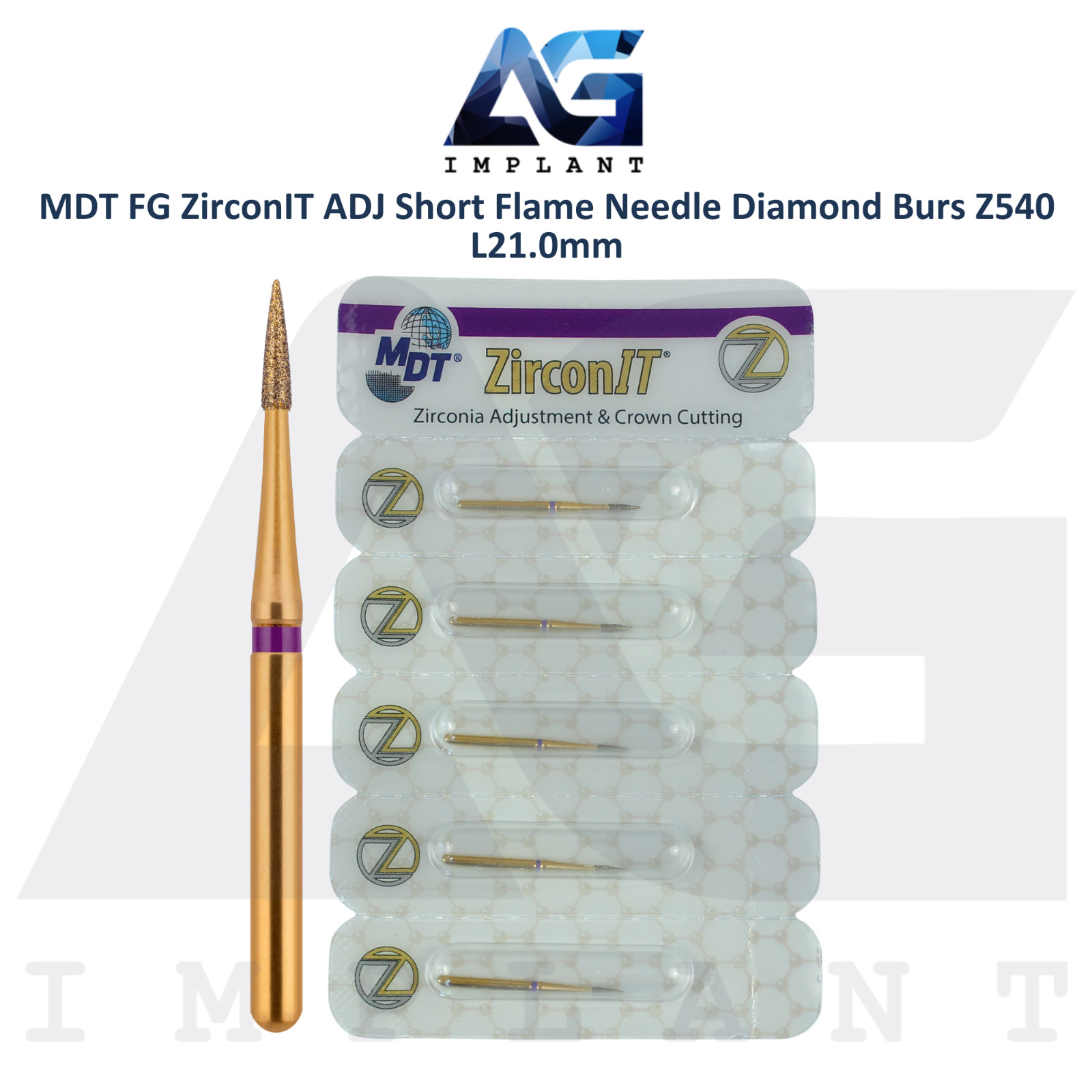 MDT Dental FG ZirconIT ADJ Short Flame Needle Diamond Bur Z540 L21.0mm Tool