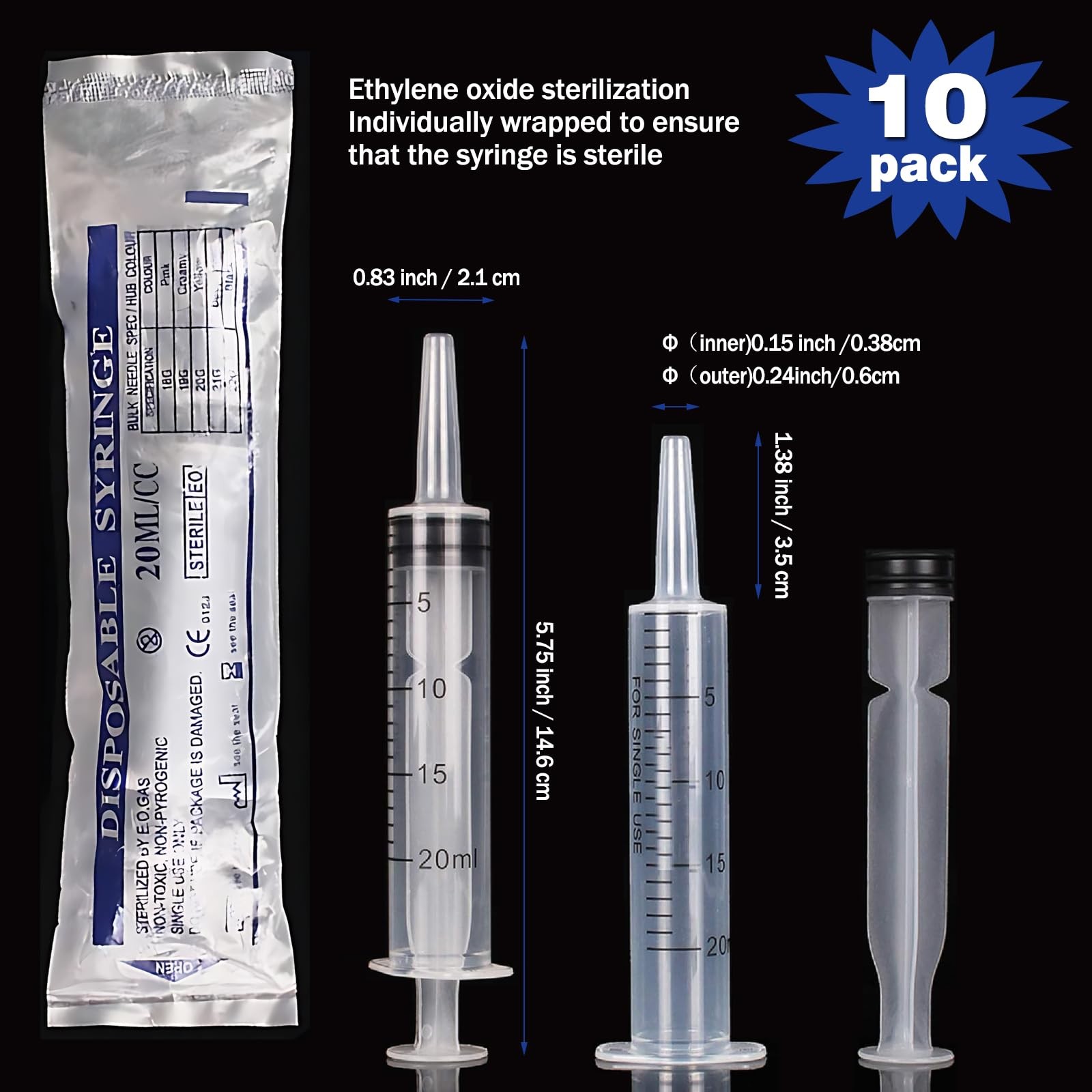 20ml with Cap, 10 Pack Large Plastic Syringes without for Liquid, Scientific …