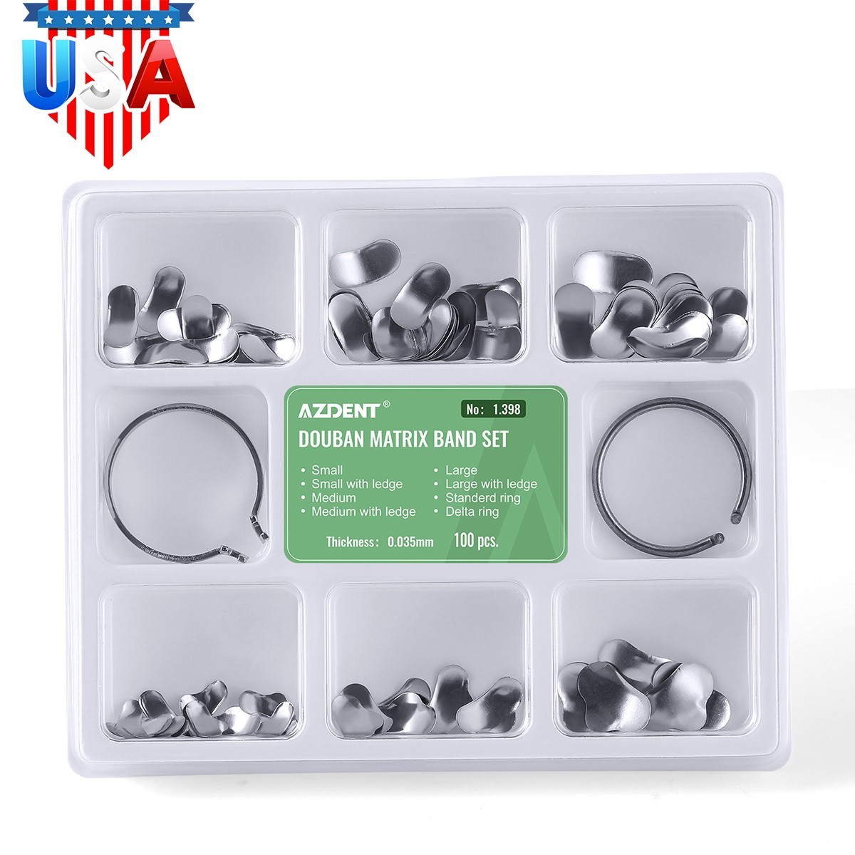 Dental Sectional Contoured Metal Matrices Refill Matrix Band Kit No.1.398
