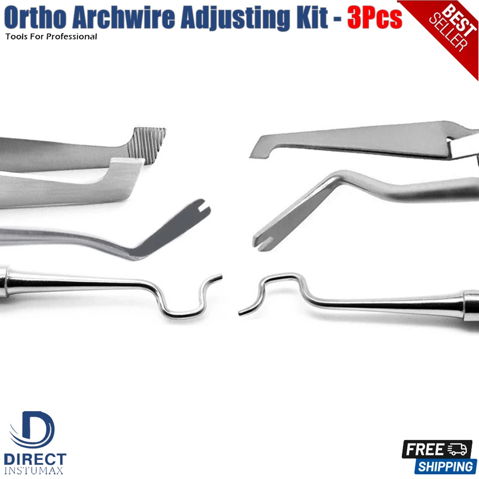 3Pcs Orthodontic Dental Archwire Placing Set – Braces Tweezer Ligature Scaler CE