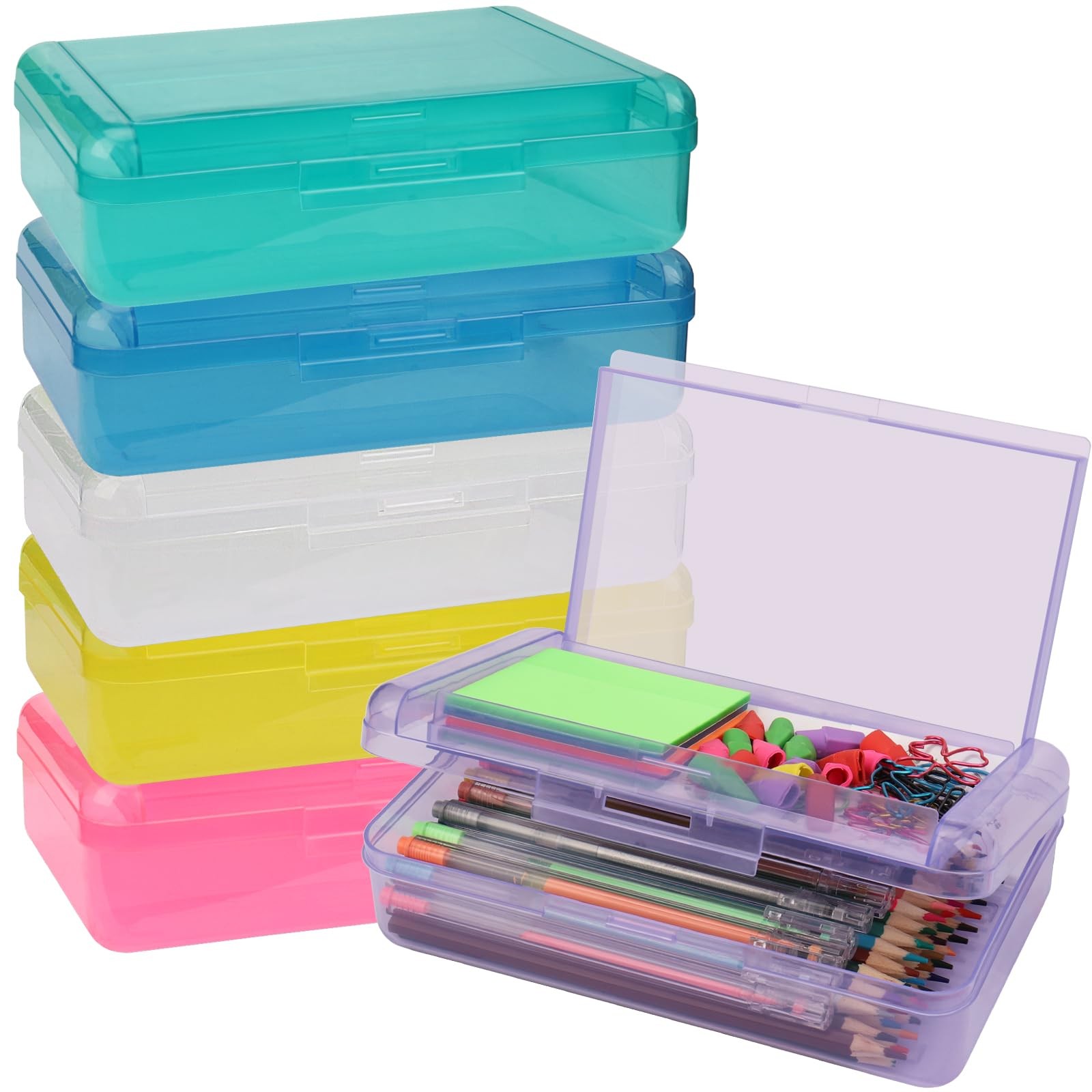 Sflhhdm Large Pen Boxes Double Layer Capacity Pencil Holder Clear Hard Pen Case