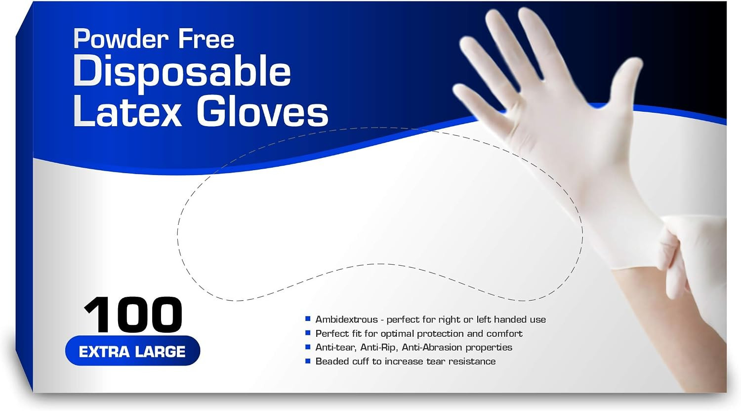 Powder Free Latex Gloves, Extra Large, 100 Count
