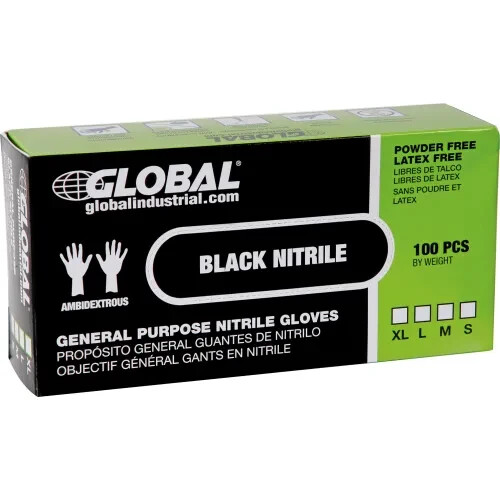 Global Industries disposable GP gloves, Powder Free, Black, Extra Large