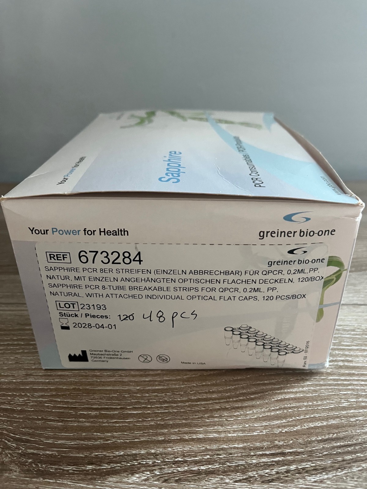 Greiner 673284 Sapphire 0.2ML PCR breakable strips w/ Attached Caps, 48pcs