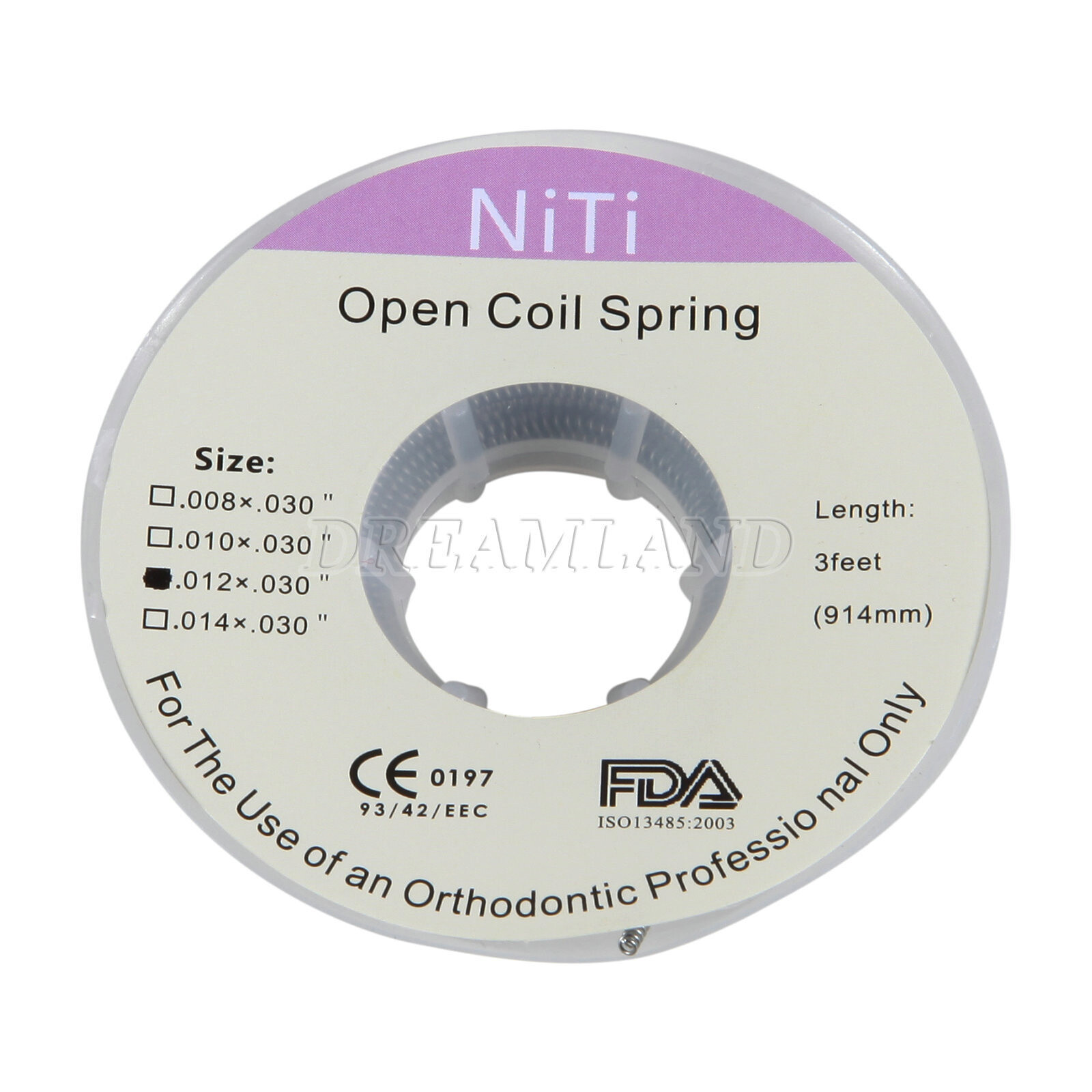 Dental Orthodontic Niti Open Coil Spring Spool Dia.012 Inch 914 mm 3 Feet