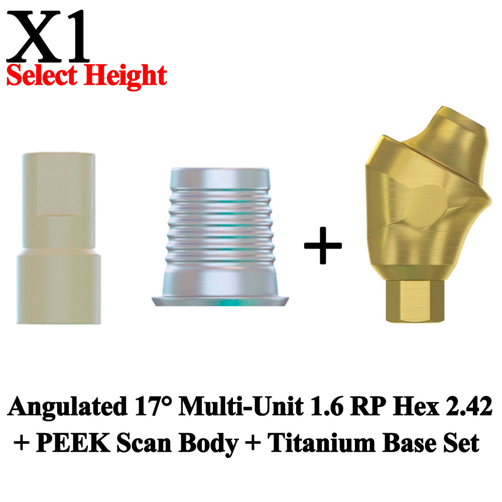 1x Set Angulated 17° Multi-Unit 1.6 RP Int Hex 2.42 PEEK Scan Body Titanium Base