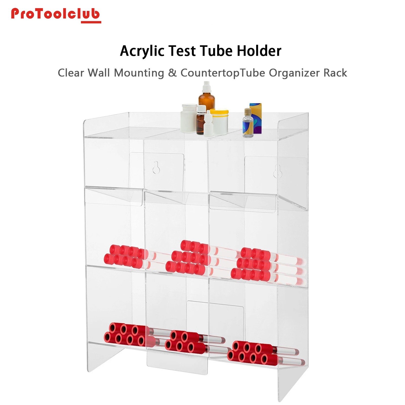 Acrylic Test Tube Holder Wall Mounting Tube Organizer Plastic Test Tube Rack US