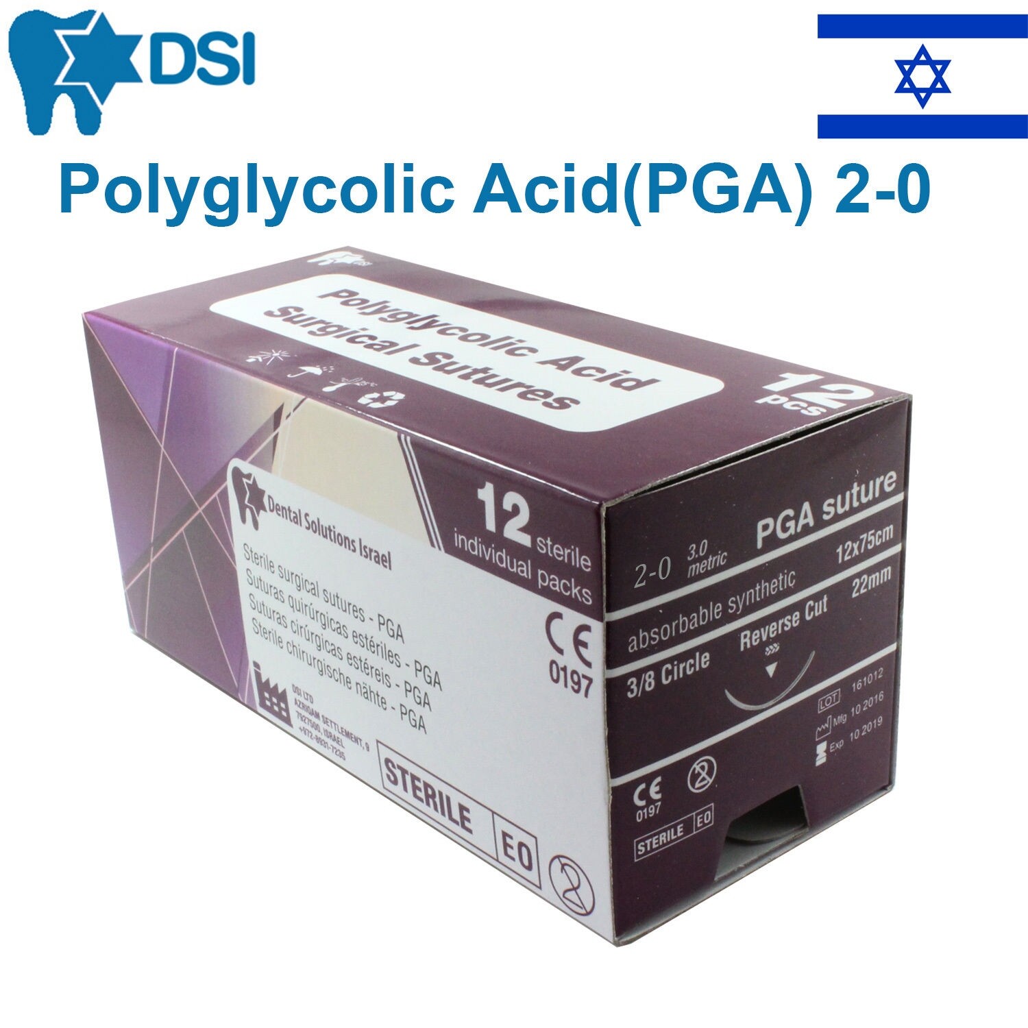 PGA 2/0 Polyglycolic Acid Sewing Thread 20mm 3/8 Circle Reverse Sterile