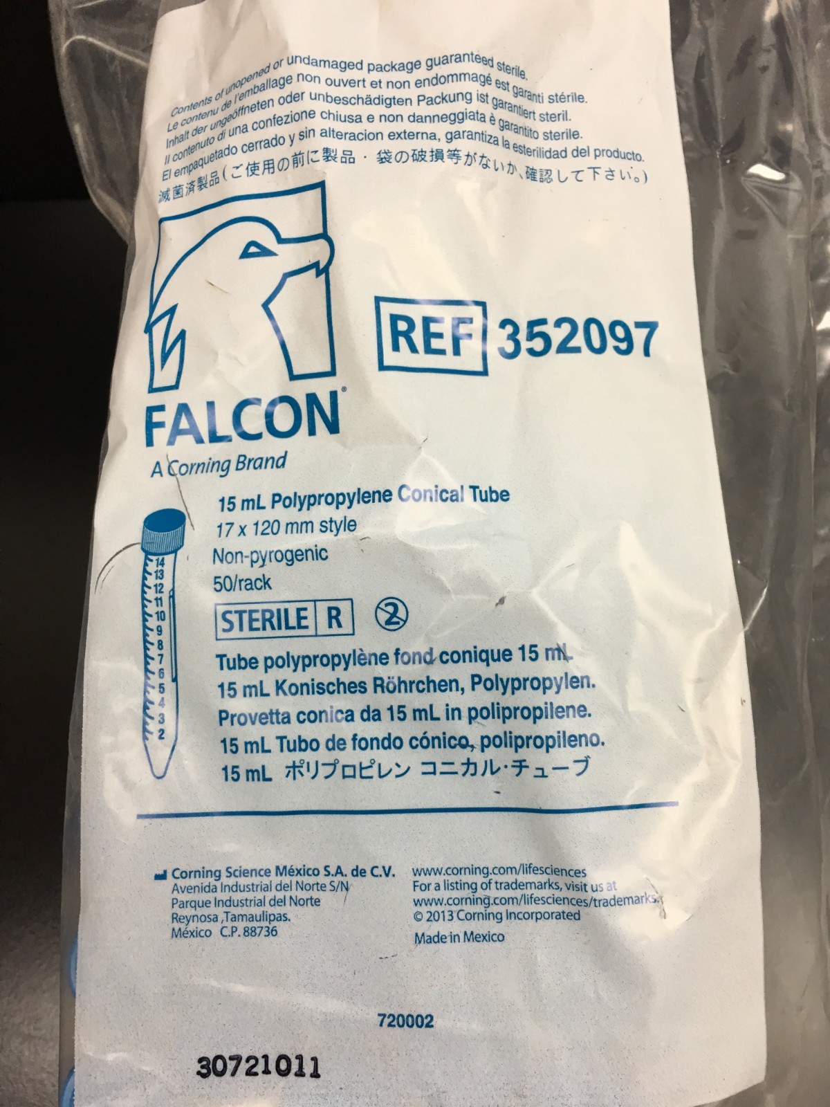 Corning Falcon REF 352097 High Clarity PP Centrifuge Tube Conical Bottom 15mL