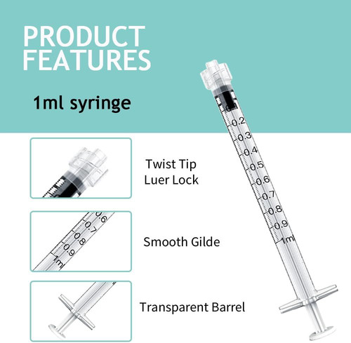20 Pack 1mL Luer Lock Syringes without Needle, 1 ml cc Disposable Blue