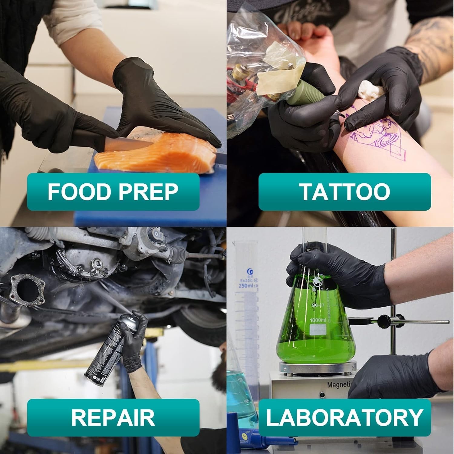 Disposable Vinyl Exam Gloves 4 Mil X-Large Black Latex-Free Food Medical