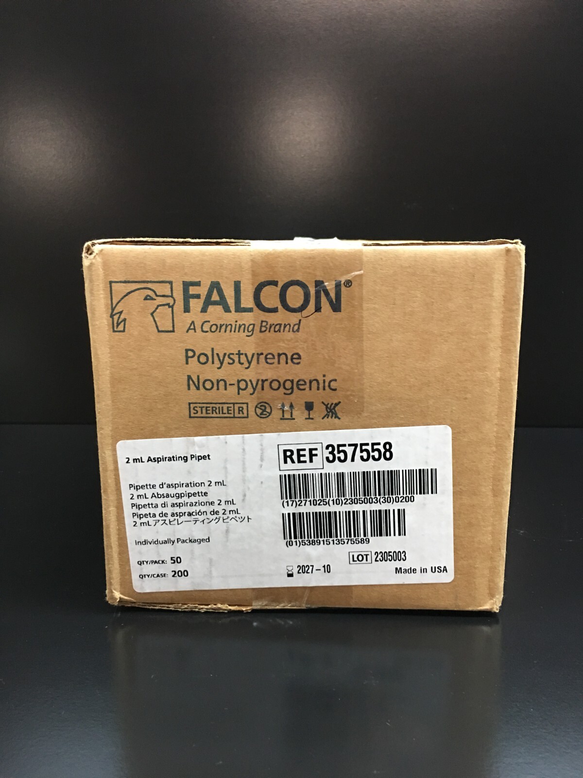 Corning Falcon REF 357558 2ml Aspirating Pipet Case Exp 2027