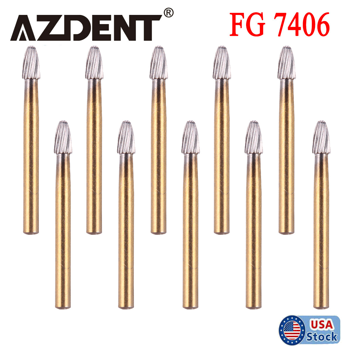 10pcs AZDENT Dental Tungsten Carbide Burs FG7406 Trimming & Finishing Burs