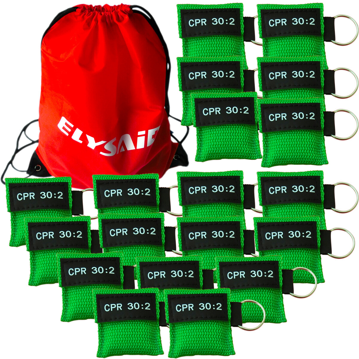 100pcs CPR Face Mask Keychain CPR Face Shield Emergency Training CPR 30:2 Green