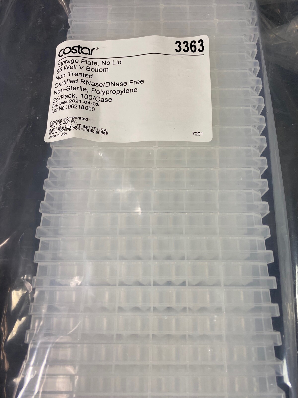 CORNING 200µL 96-Well V-Bottom PP Microplates Not Treated No Lids 3363 (25/pk)