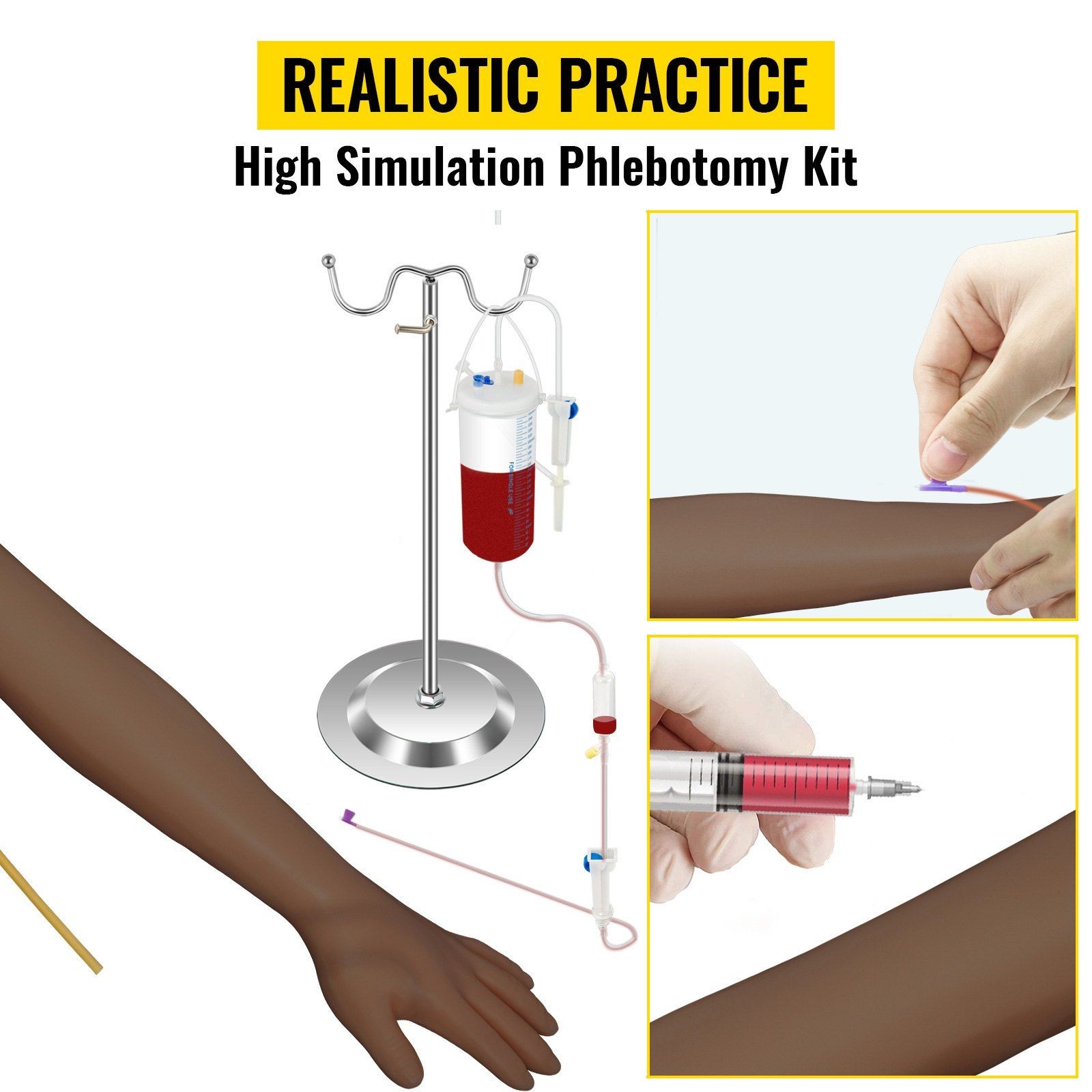 Phlebotomy Practice Arm Kit with Stand Dark Skin 40.5-68.5cm Lifelike