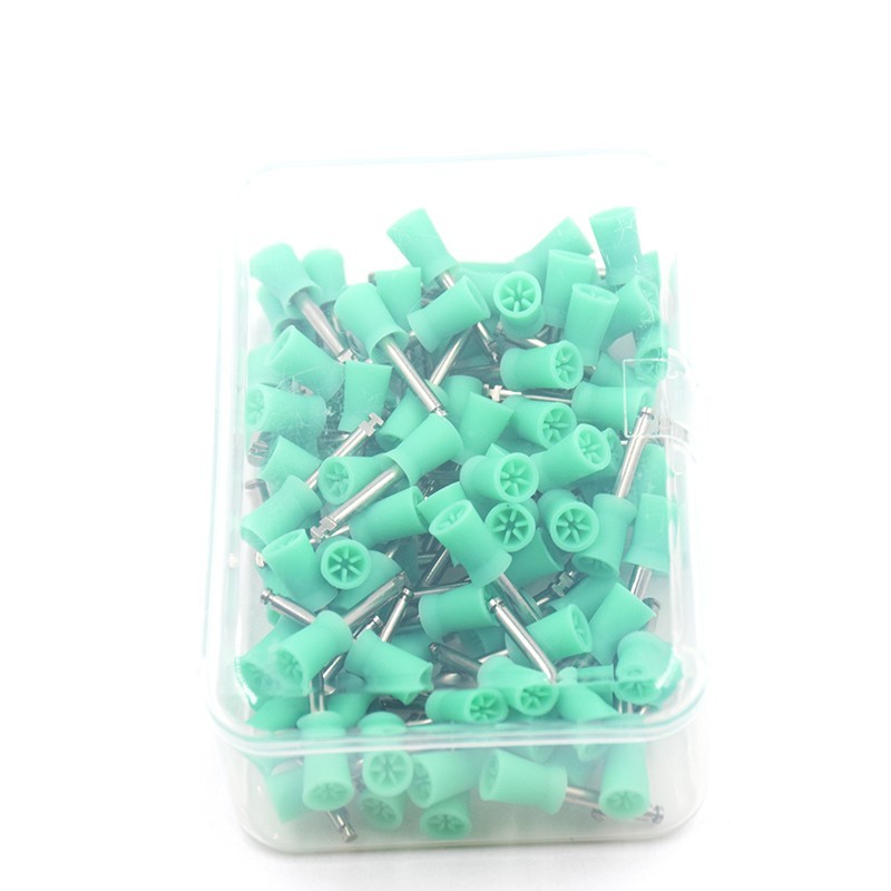 100 Pcs Dental Prophy Paste Cup Latch Polishing Polisher Rubber Brush Bowl Green