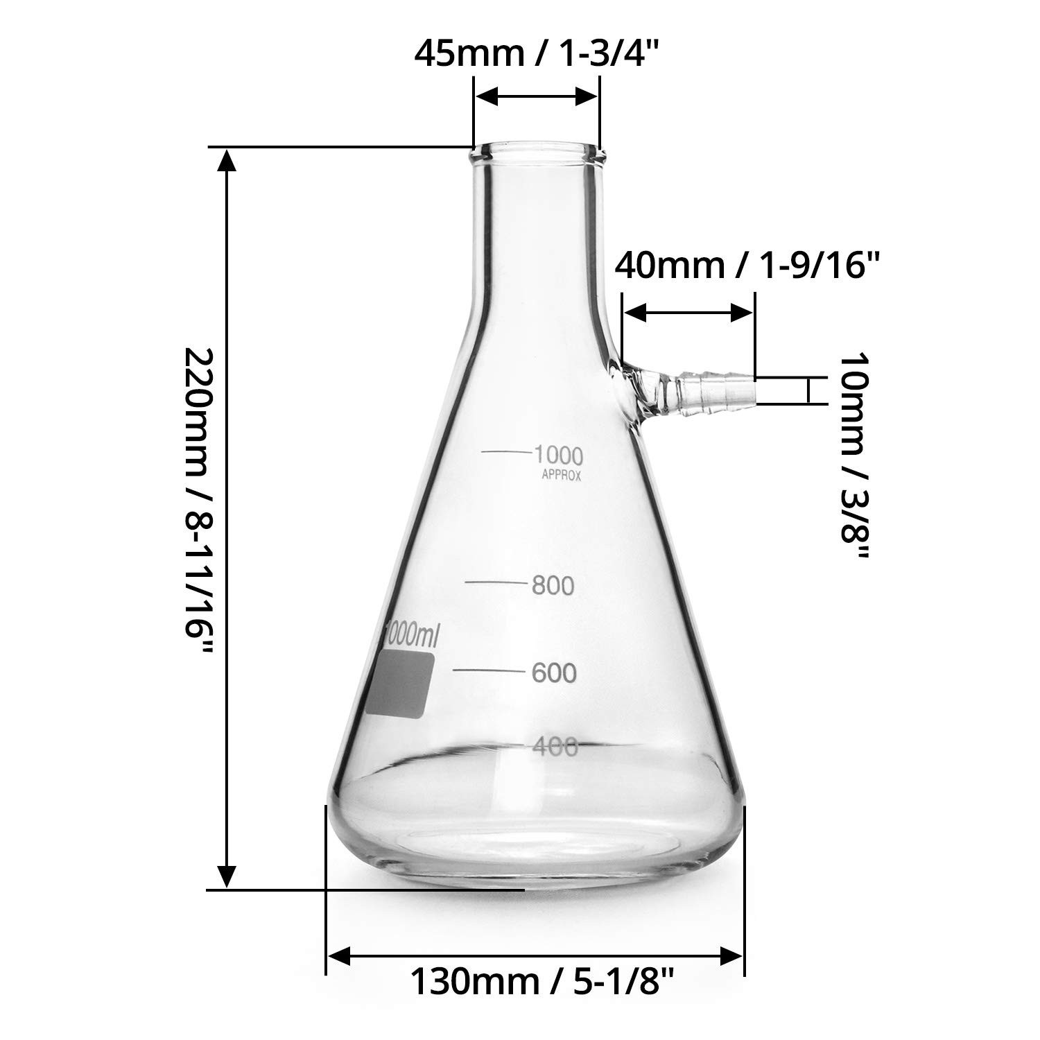 QWORK 1000ml Borosilicate Glass Filtering Flask with Tubulation, 1000ml, 1 pc