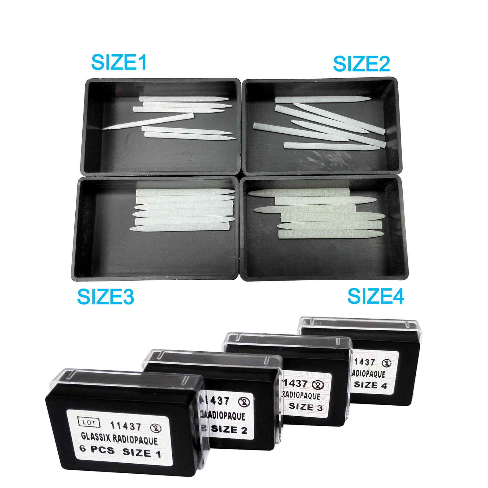 NEW Dental Glassix Posts Glass Radiopaque Fiber Post Refil by Nordin-6pcs/Pack