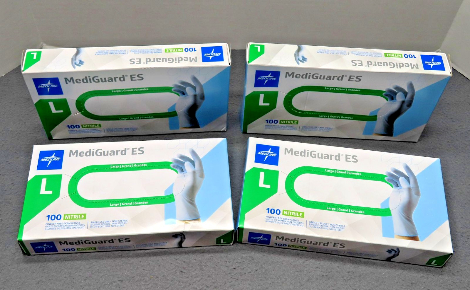 Lot of 4 Boxes [100ct x 4] MediGuard ES Nitrile Powder Free Exam Gloves Large