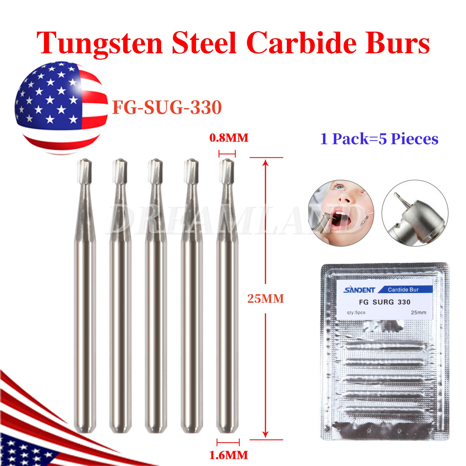Dental Carbide Burs Long Surgical Burs High Speed FG SURG 330 556 557L 558 USA